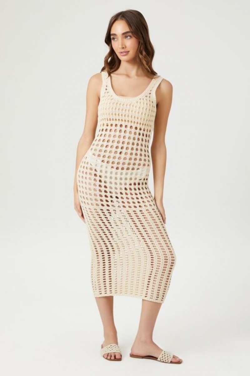 Vestido Forever 21 Sheer Crochet Midi Mujer Beige | ZwFRKT4J70R