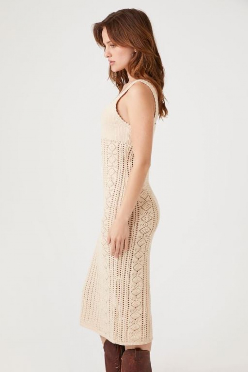 Vestido Forever 21 Sheer Crochet Midi Mujer Sandshell | Gp367gH7r7z