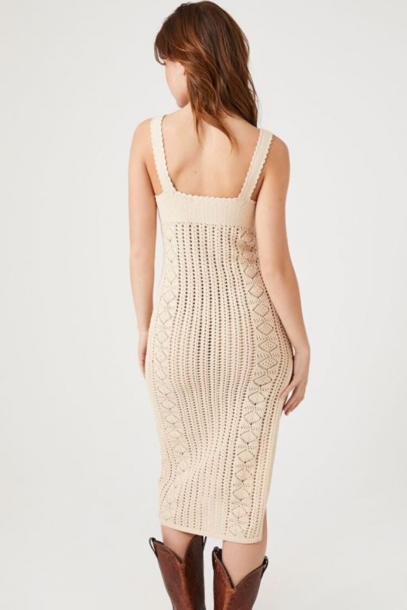 Vestido Forever 21 Sheer Crochet Midi Mujer Sandshell | Gp367gH7r7z