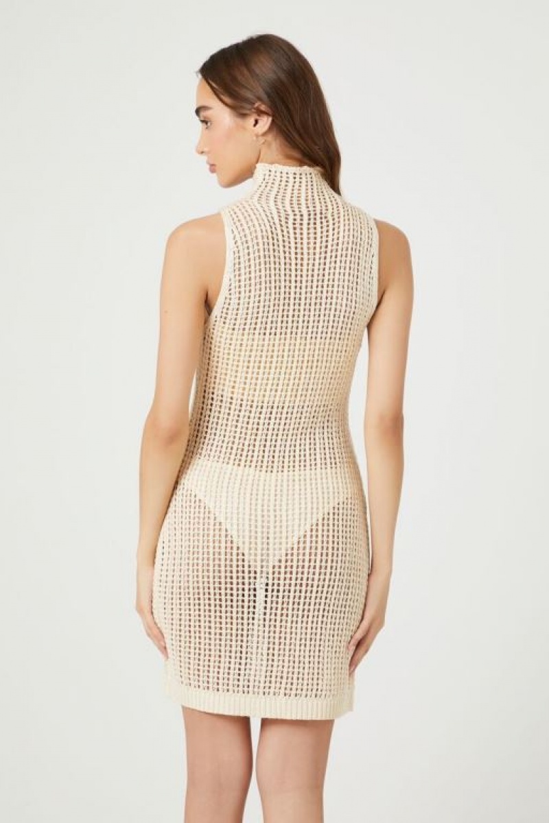 Vestido Forever 21 Sheer Crochet Mini Mujer Beige | uGqWxKfk7Ru