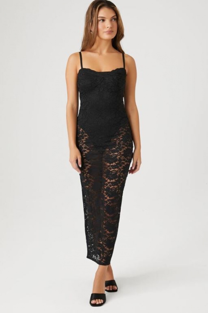 Vestido Forever 21 Sheer Lace Cami Maxi Mujer Negras | gen9LXG7jrw