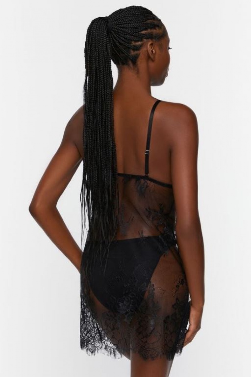 Vestido Forever 21 Sheer Lace Lingerie Slip Mujer Negras | J1KTfC1iKnk