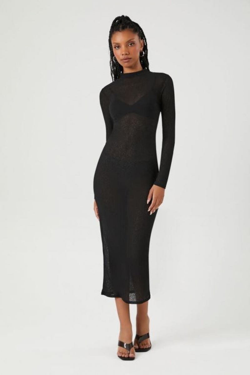 Vestido Forever 21 Sheer Mock Neck Bodycon Maxi Mujer Negras | yy6GW6UTpYq