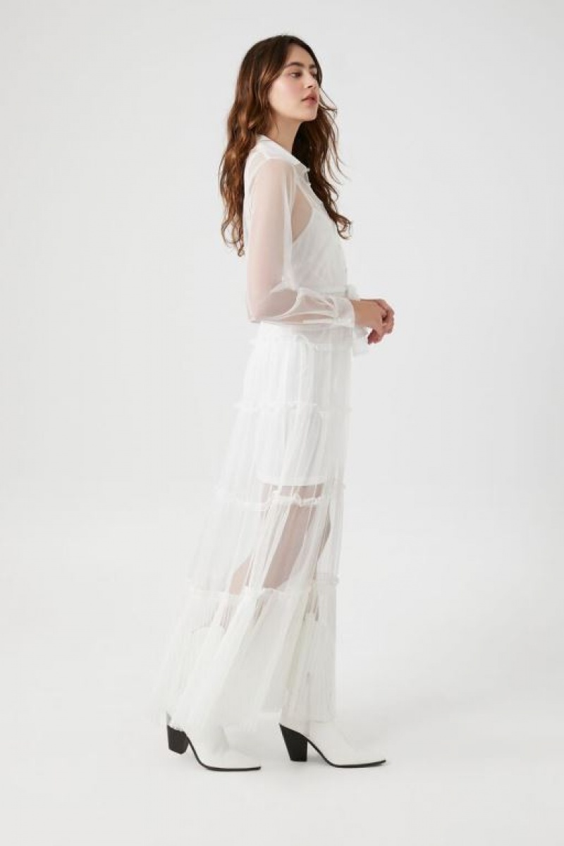 Vestido Forever 21 Sheer Tiered Maxi Mujer Blancas | Gm1gWnajp0u