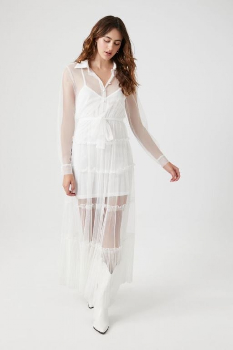 Vestido Forever 21 Sheer Tiered Maxi Mujer Blancas | Gm1gWnajp0u