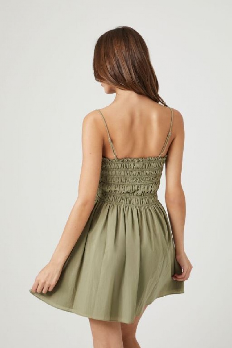 Vestido Forever 21 Shirred Cami Mini Mujer Verde Oliva | vPJmgeleYh3