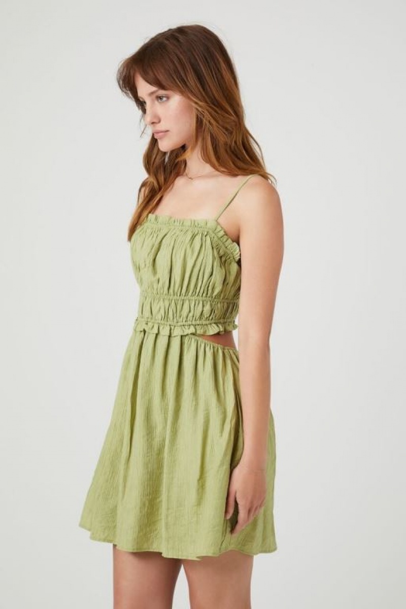 Vestido Forever 21 Shirred Cutout Cami Mini Mujer Verde Oliva | tjD3q5HqvVT