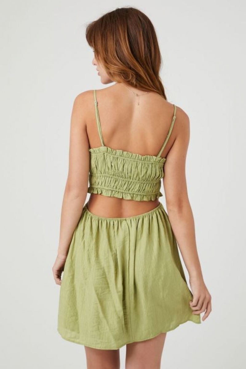 Vestido Forever 21 Shirred Cutout Cami Mini Mujer Verde Oliva | tjD3q5HqvVT