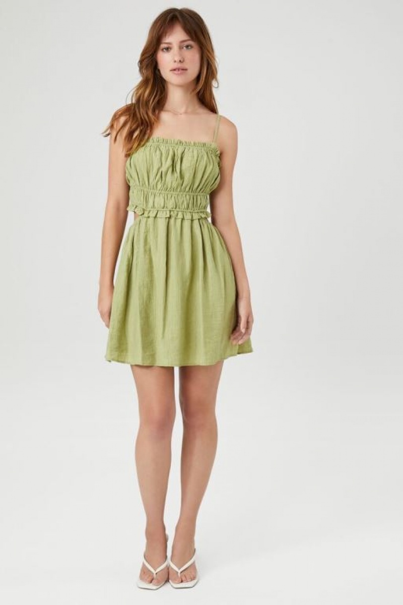 Vestido Forever 21 Shirred Cutout Cami Mini Mujer Verde Oliva | tjD3q5HqvVT