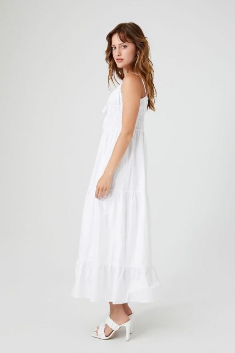 Vestido Forever 21 Shirred Poplin Midi Mujer Blancas | B8aXVcjVxMr