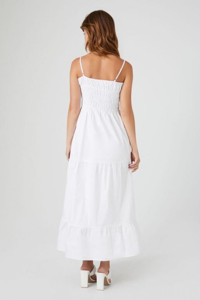 Vestido Forever 21 Shirred Poplin Midi Mujer Blancas | B8aXVcjVxMr