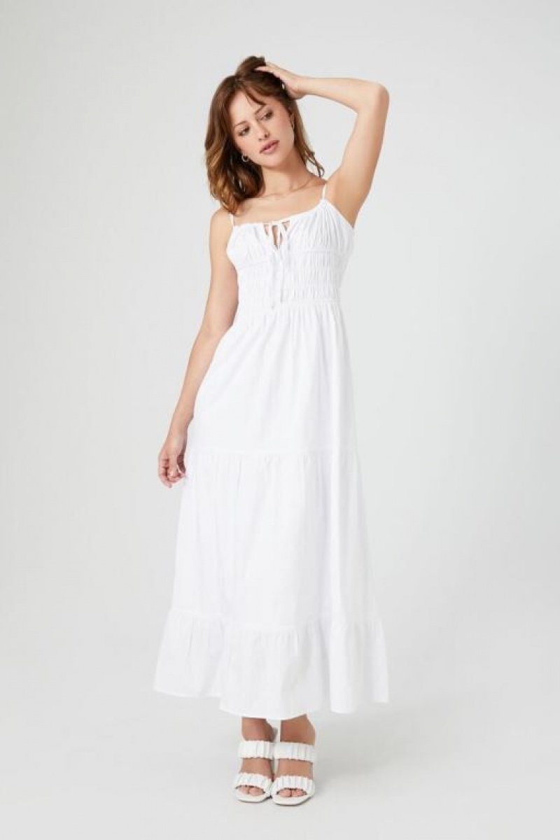 Vestido Forever 21 Shirred Poplin Midi Mujer Blancas | B8aXVcjVxMr