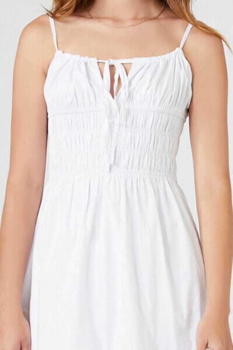 Vestido Forever 21 Shirred Poplin Midi Mujer Blancas | B8aXVcjVxMr