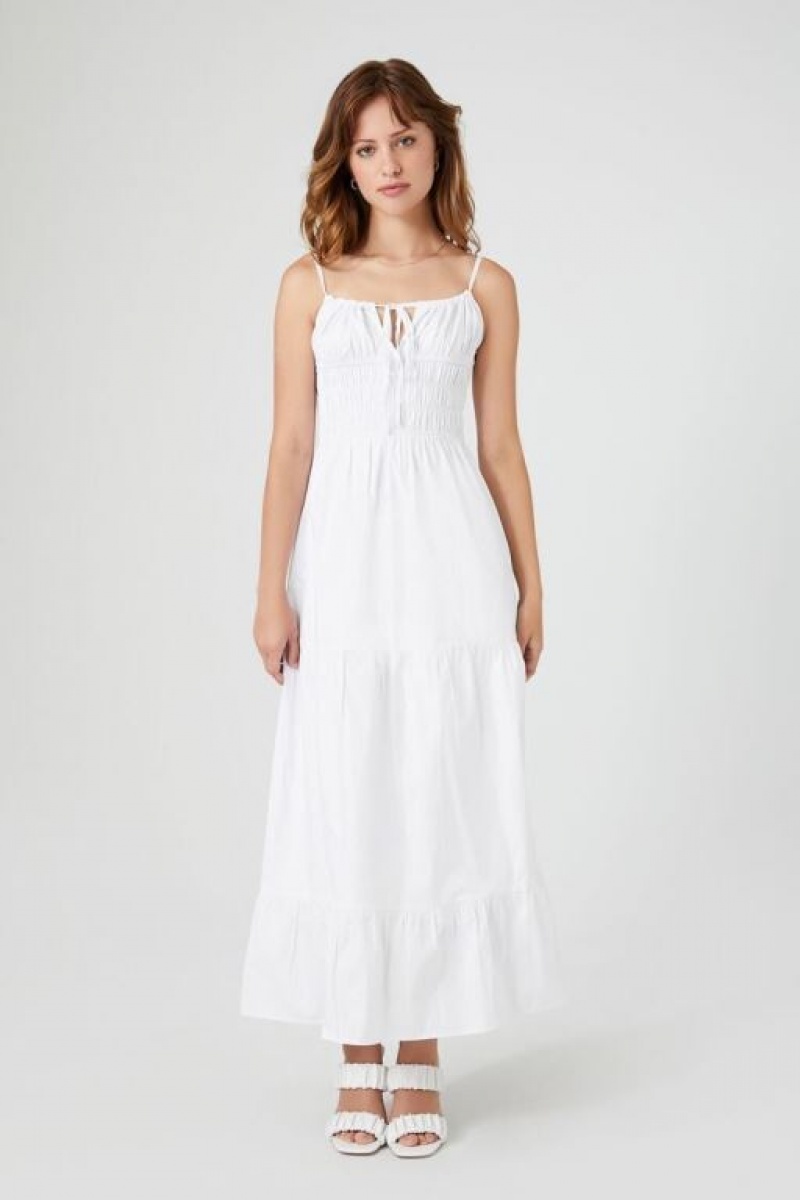 Vestido Forever 21 Shirred Poplin Midi Mujer Blancas | B8aXVcjVxMr