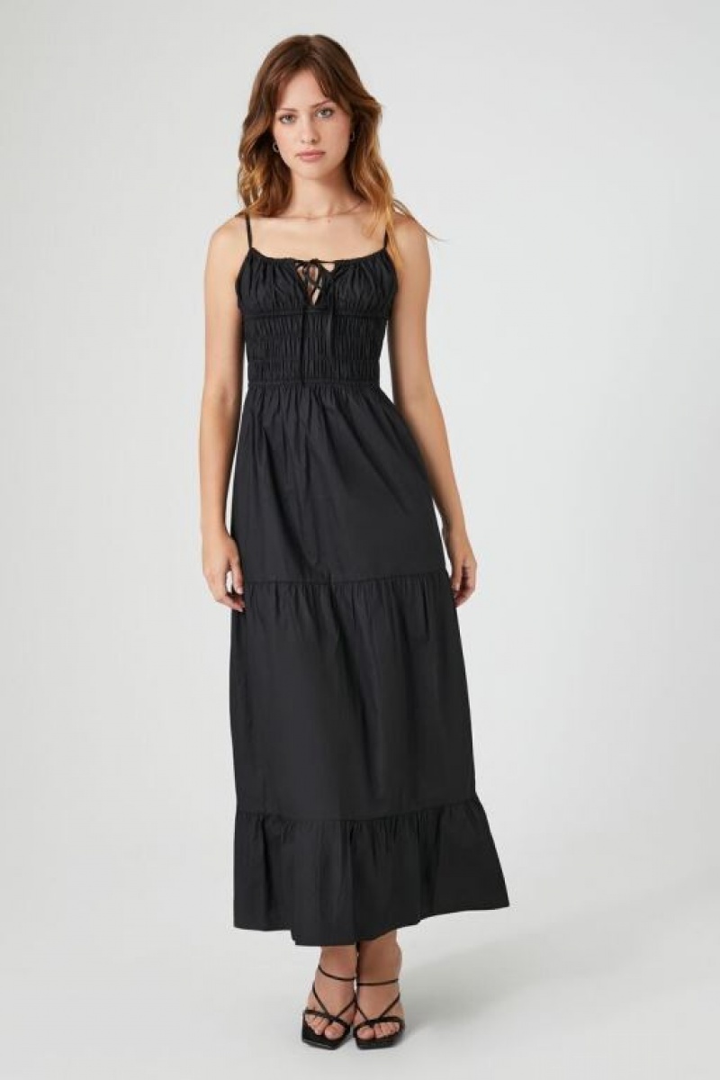 Vestido Forever 21 Shirred Poplin Midi Mujer Negras | v7TFIC0QPQ6