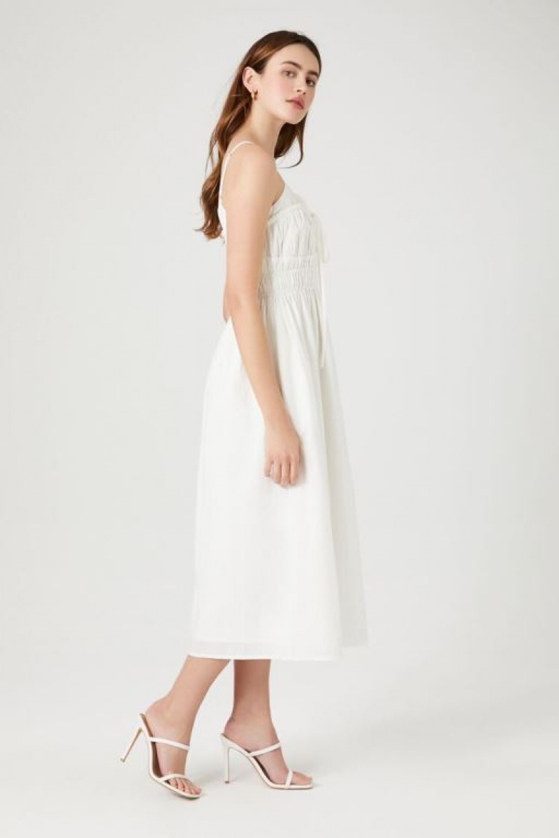 Vestido Forever 21 Shirred Poplin Midi Mujer Blancas | c4LvOLSxYHU