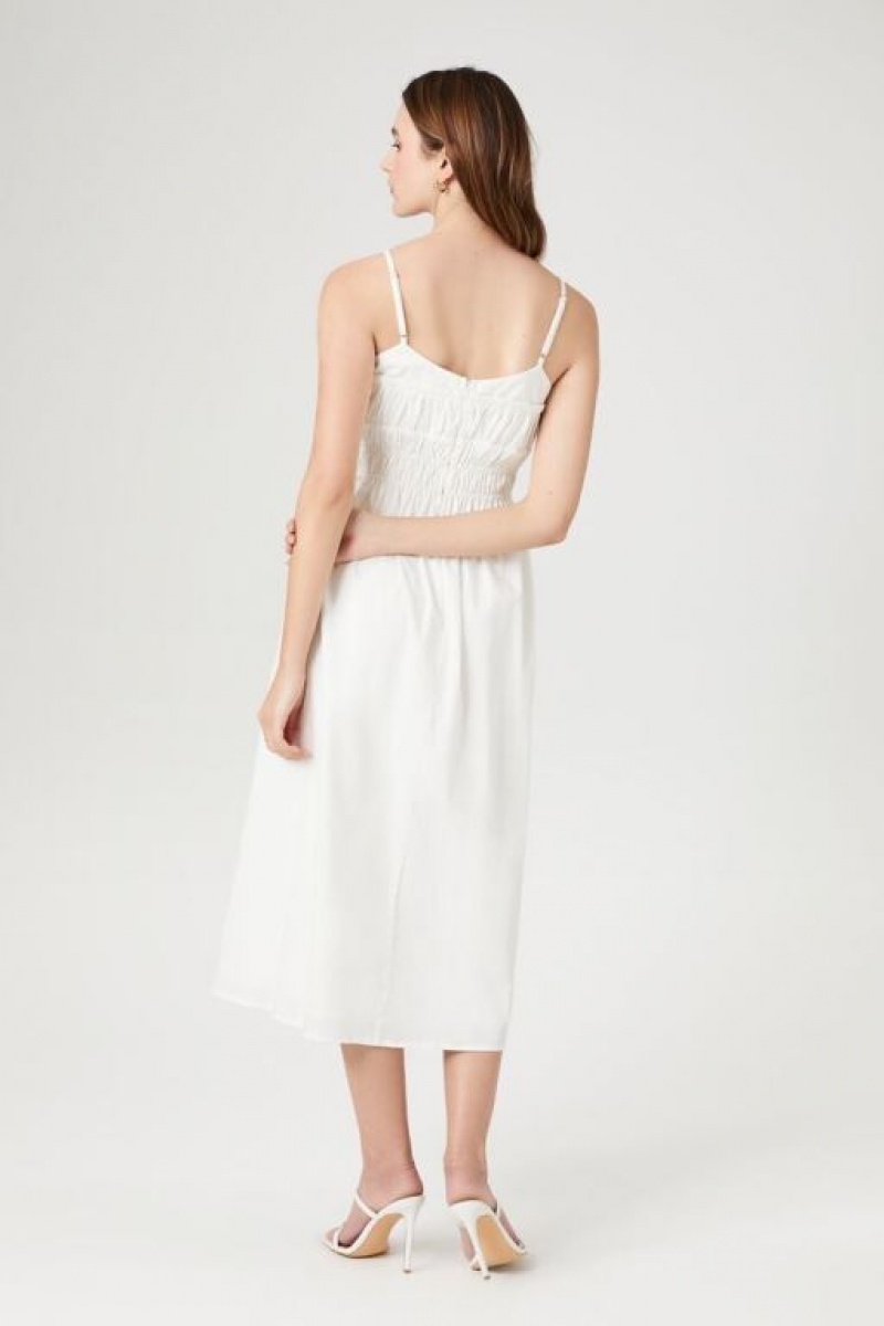 Vestido Forever 21 Shirred Poplin Midi Mujer Blancas | c4LvOLSxYHU