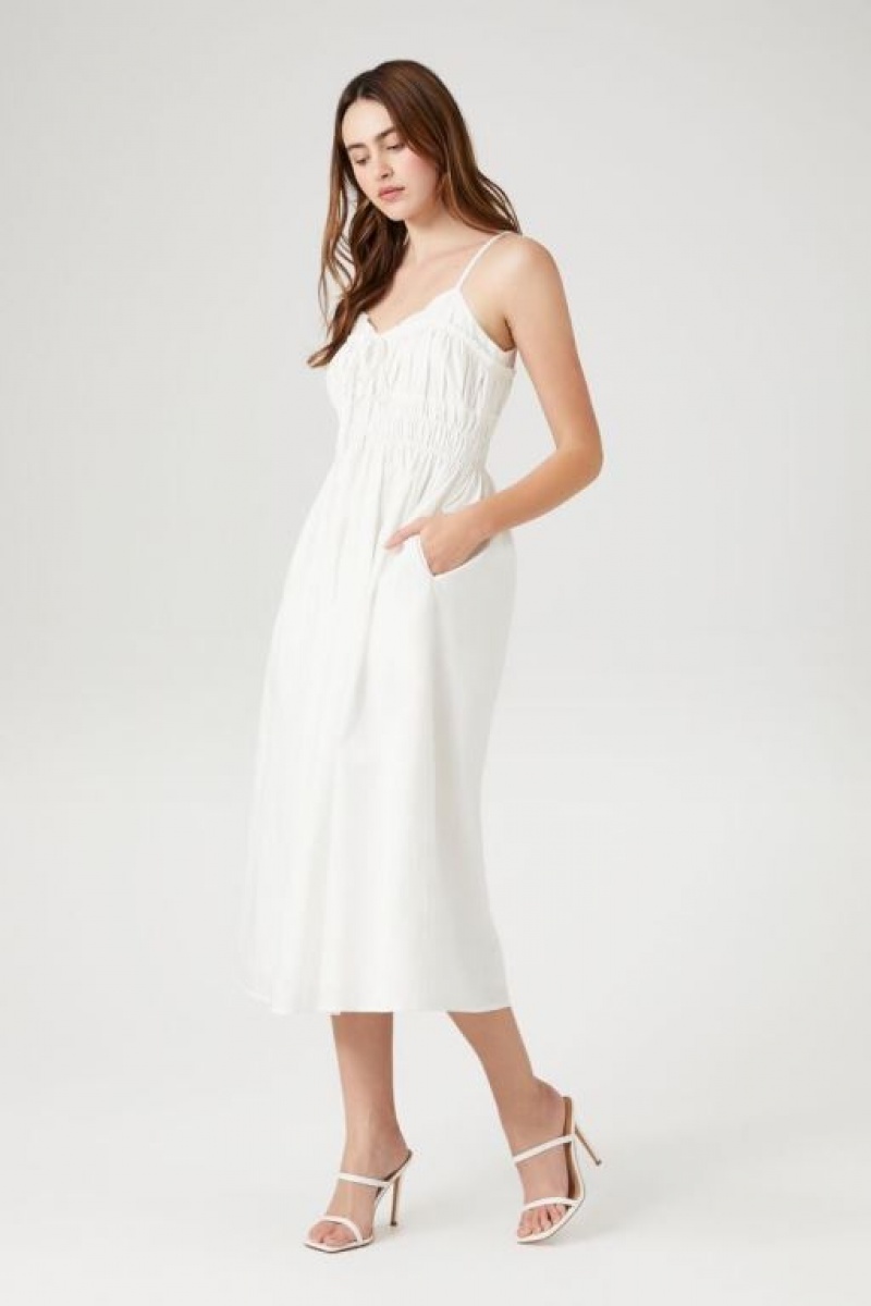 Vestido Forever 21 Shirred Poplin Midi Mujer Blancas | c4LvOLSxYHU