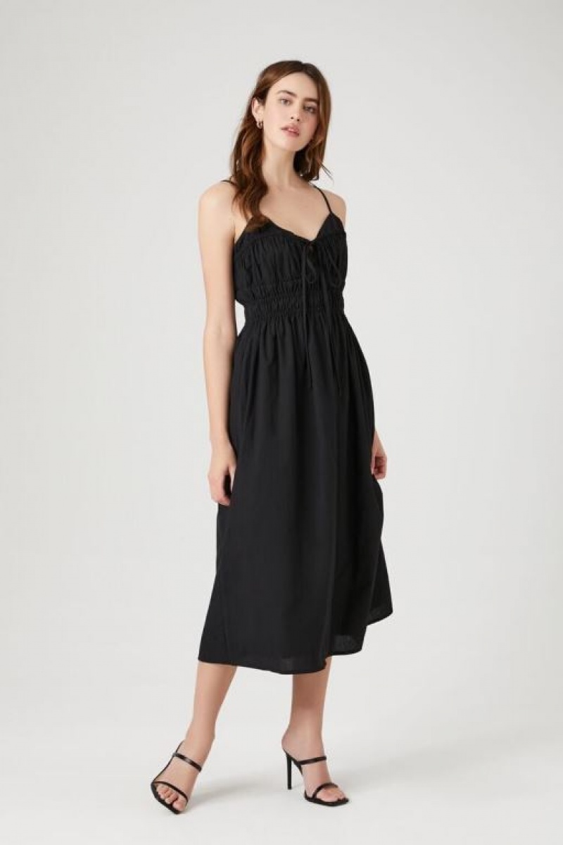 Vestido Forever 21 Shirred Poplin Midi Mujer Negras | yCWow09ki4L