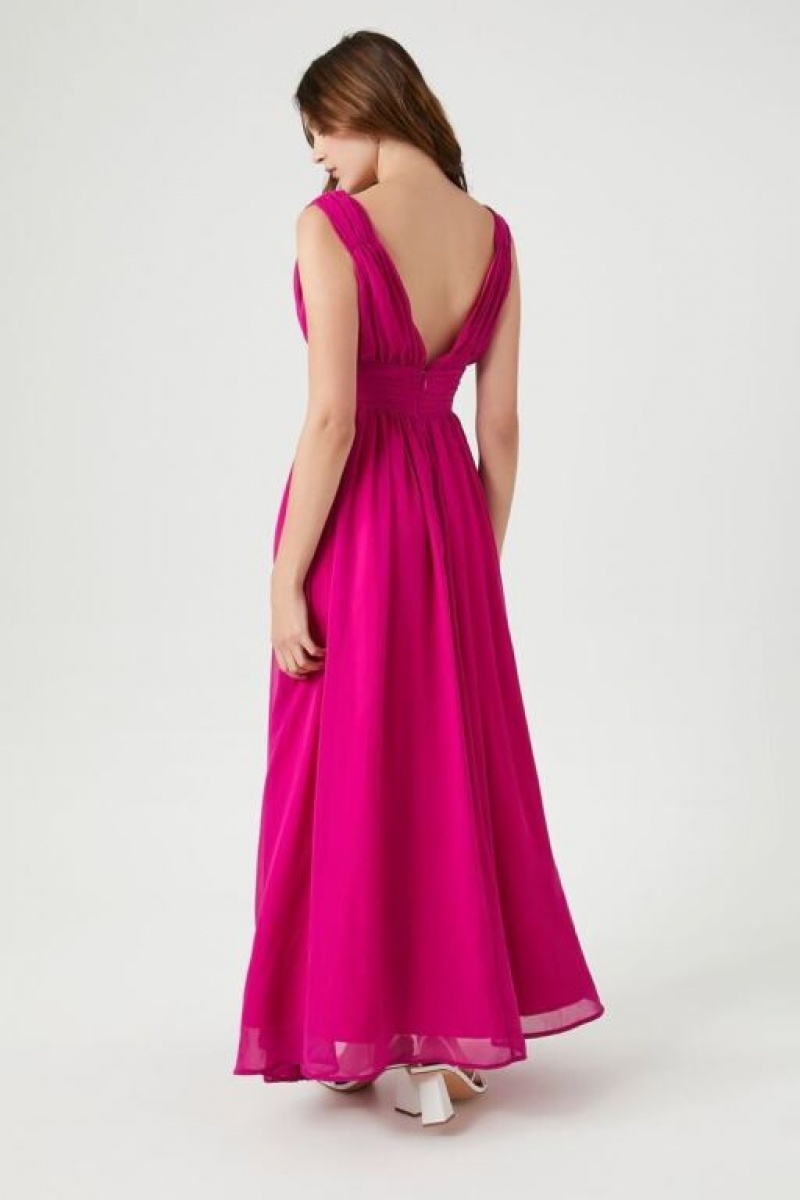 Vestido Forever 21 Shirred Sleeveless Maxi Mujer Rosas Fucsia | xA8KBAWYmw8