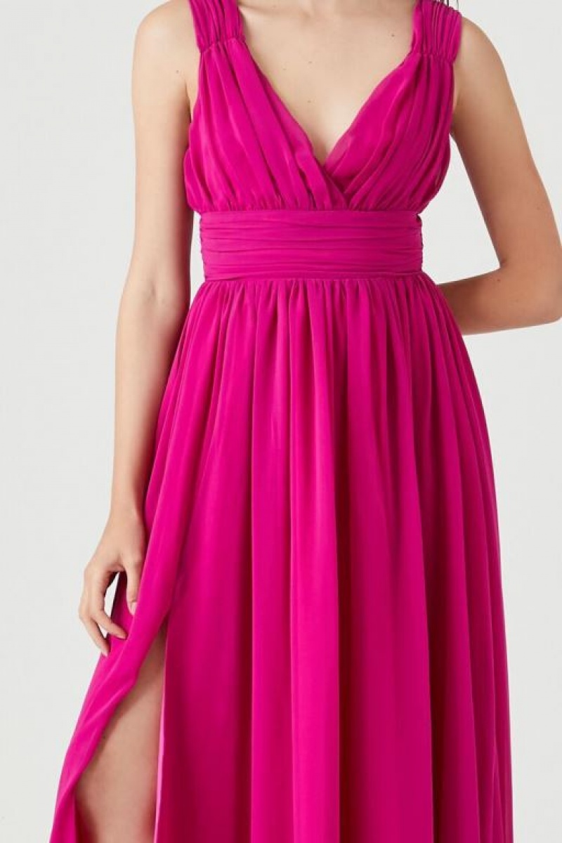 Vestido Forever 21 Shirred Sleeveless Maxi Mujer Rosas Fucsia | xA8KBAWYmw8