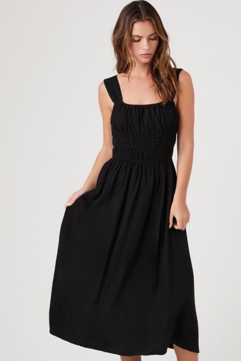 Vestido Forever 21 Shirred Square Neck Midi Mujer Negras | ZWTwrw0GoPi