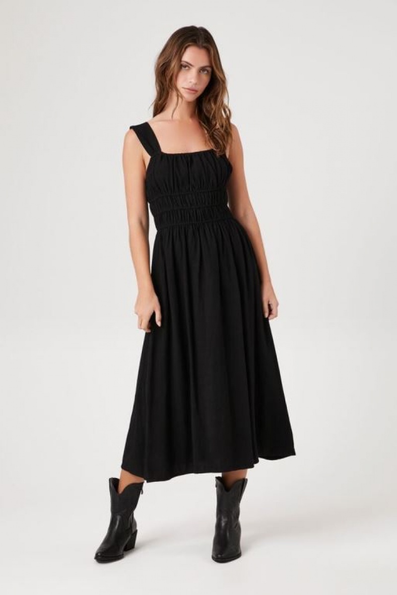 Vestido Forever 21 Shirred Square Neck Midi Mujer Negras | ZWTwrw0GoPi