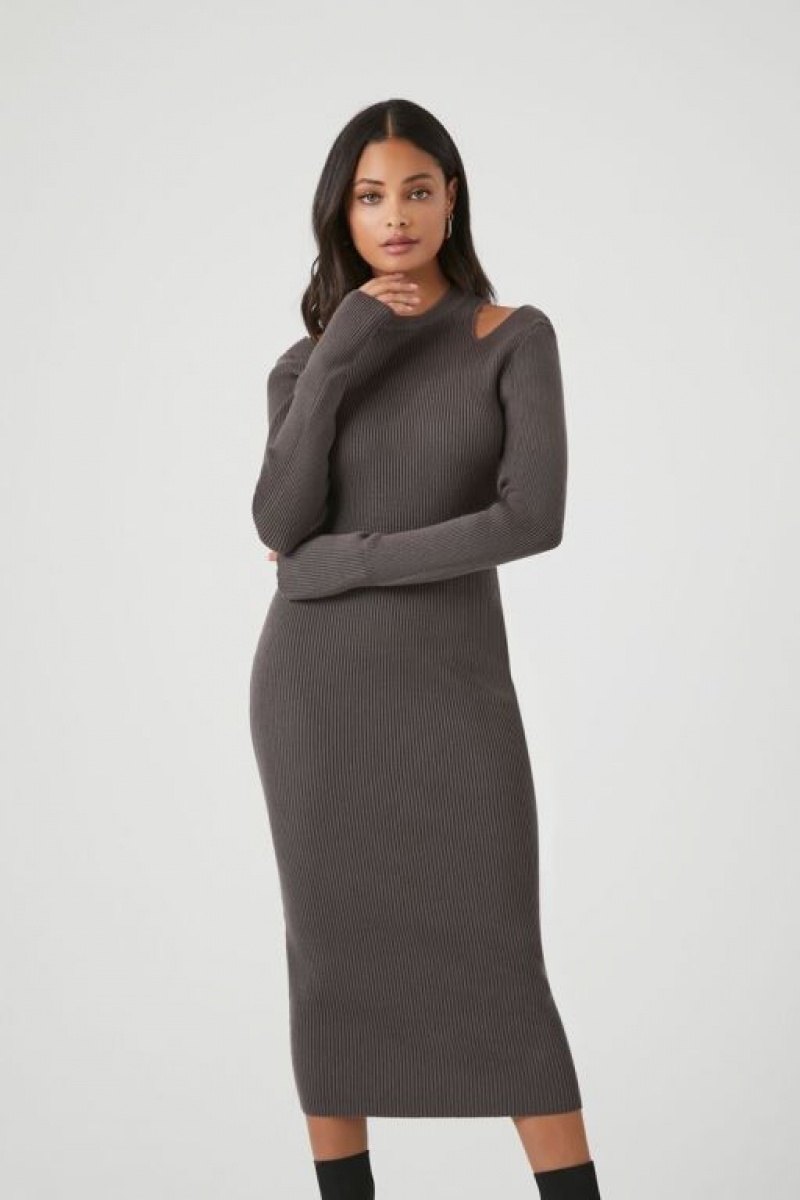 Vestido Forever 21 Shoulder Cutout Midi Mujer Gris | ZXn6URdbUmI