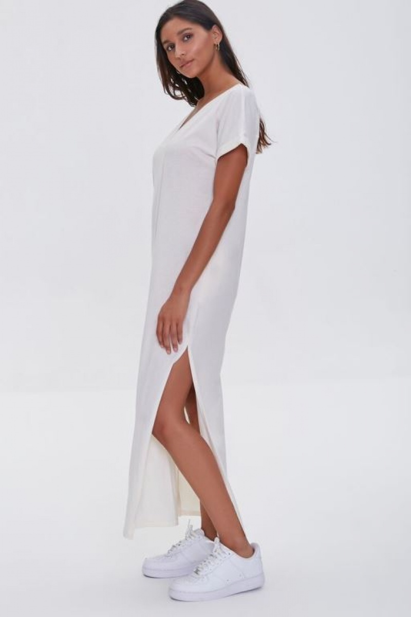 Vestido Forever 21 Side Slit Maxi Mujer Creme | ojLcBUEXNi9