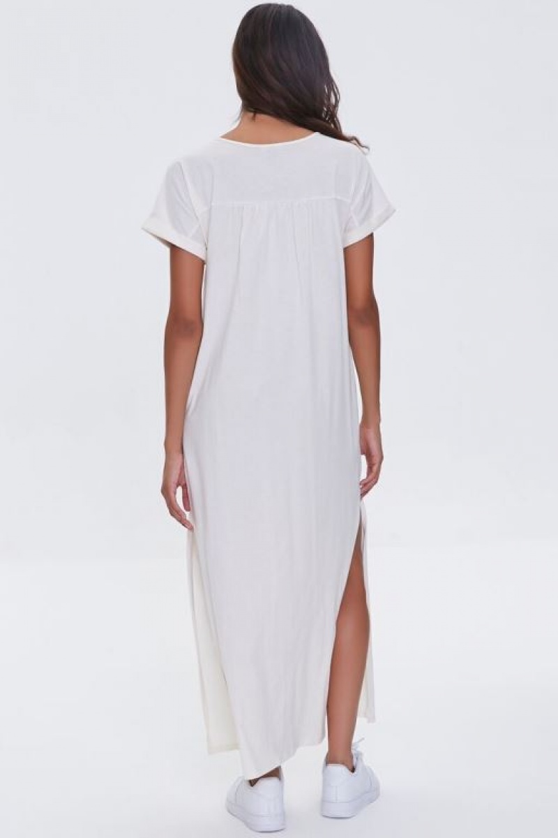 Vestido Forever 21 Side Slit Maxi Mujer Creme | ojLcBUEXNi9