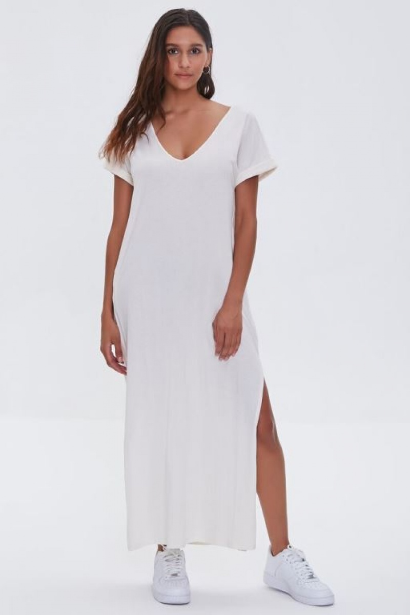 Vestido Forever 21 Side Slit Maxi Mujer Creme | ojLcBUEXNi9