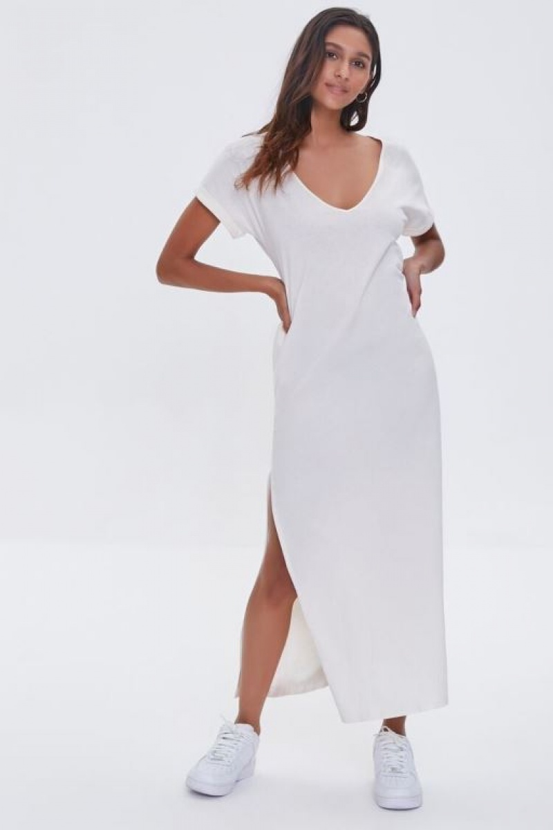 Vestido Forever 21 Side Slit Maxi Mujer Creme | ojLcBUEXNi9