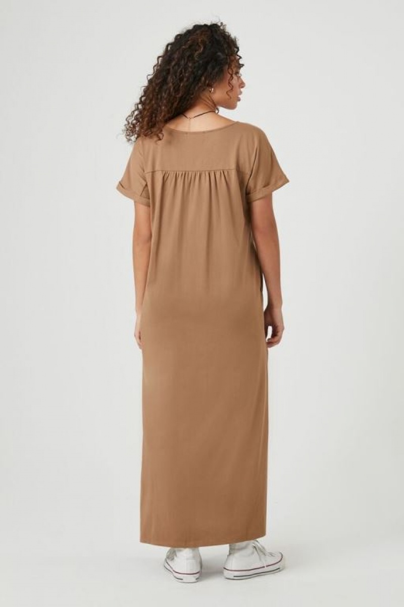 Vestido Forever 21 Side Slit Maxi Mujer Beige | 3gh0GUYru8h