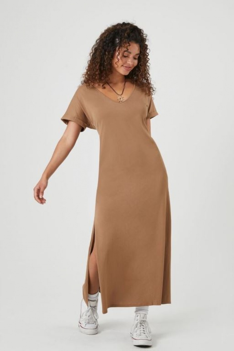 Vestido Forever 21 Side Slit Maxi Mujer Beige | 3gh0GUYru8h