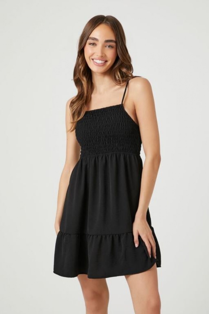 Vestido Forever 21 Smocked A Line Mini Mujer Negras | dfxrrYkoHjr