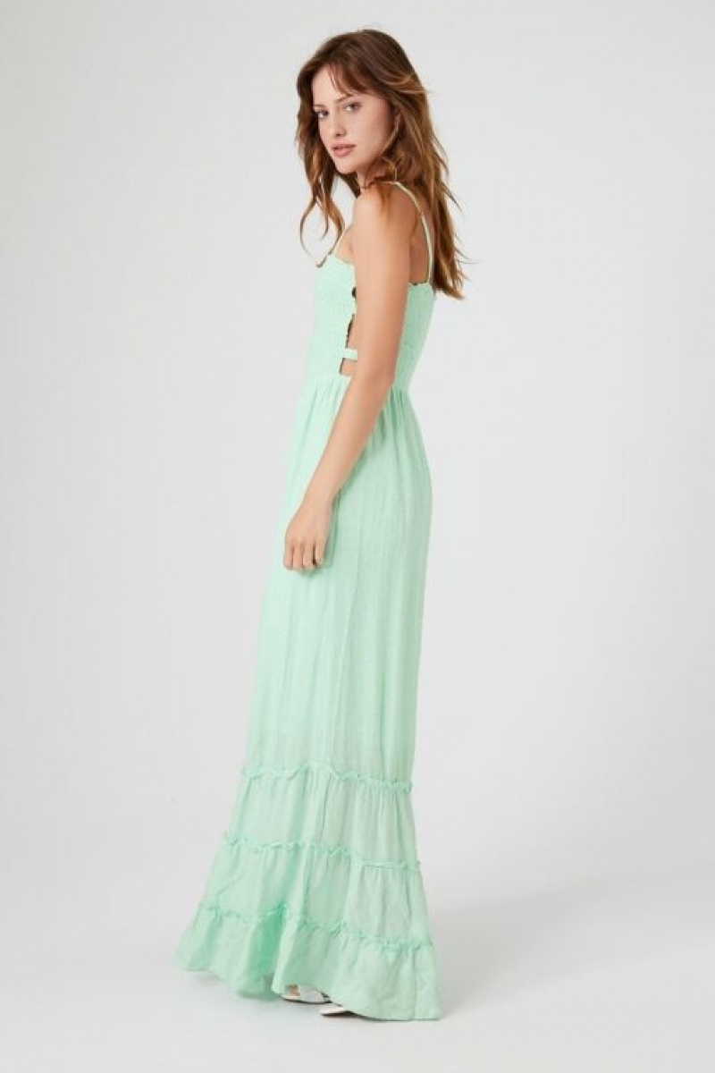 Vestido Forever 21 Smocked Column Midi Mujer Jade | Uhxa34zj7wB