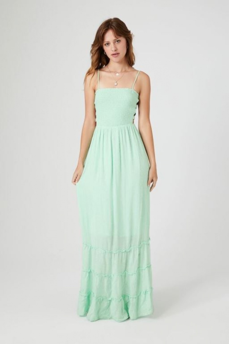 Vestido Forever 21 Smocked Column Midi Mujer Jade | Uhxa34zj7wB