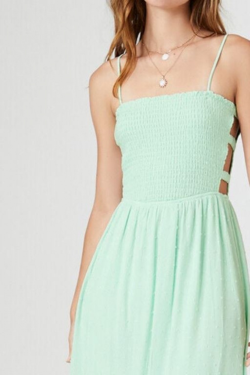 Vestido Forever 21 Smocked Column Midi Mujer Jade | Uhxa34zj7wB