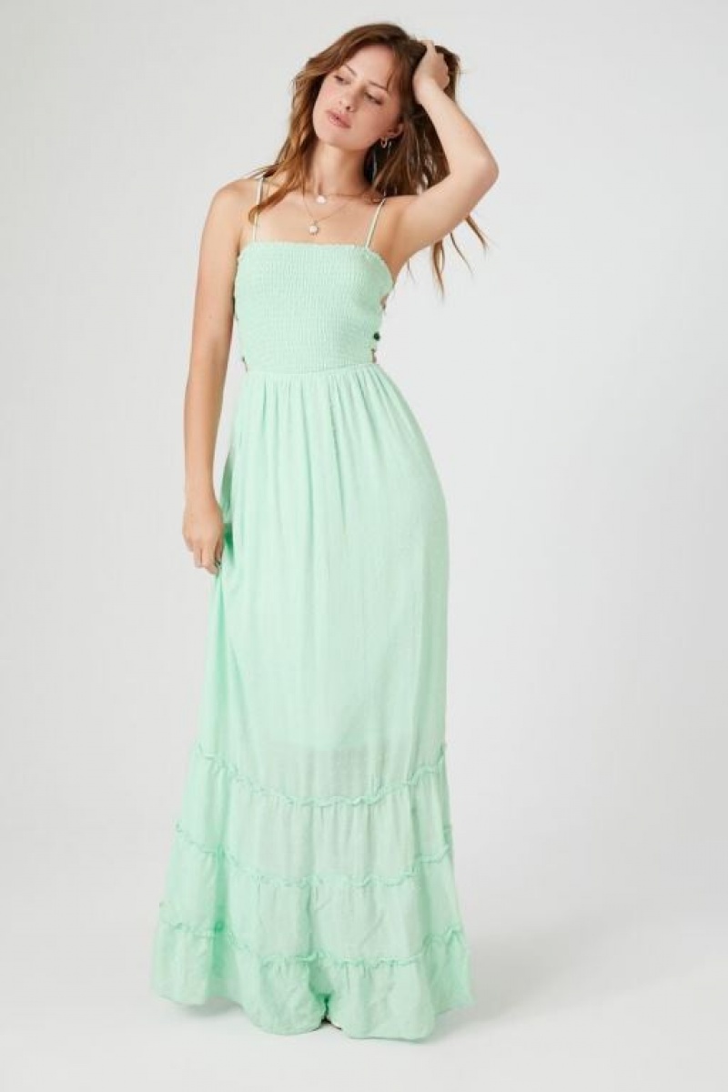 Vestido Forever 21 Smocked Column Midi Mujer Jade | Uhxa34zj7wB