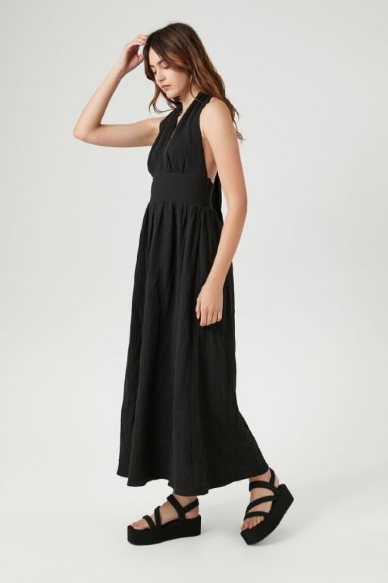 Vestido Forever 21 Smocked Halter Maxi Mujer Negras | I4L1eqK1DS7