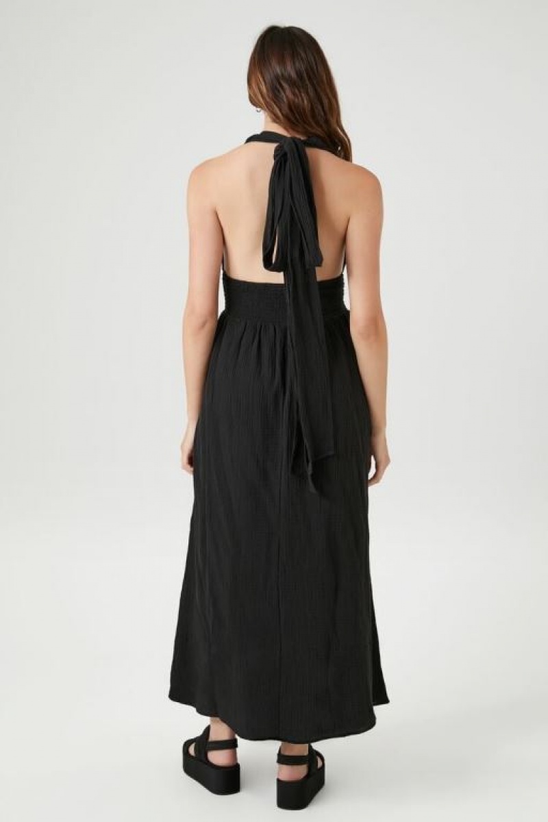 Vestido Forever 21 Smocked Halter Maxi Mujer Negras | I4L1eqK1DS7