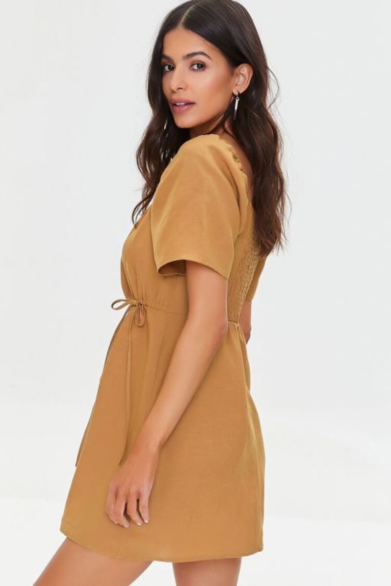 Vestido Forever 21 Smocked Mini Mujer Maple | JdCODWNsrWo