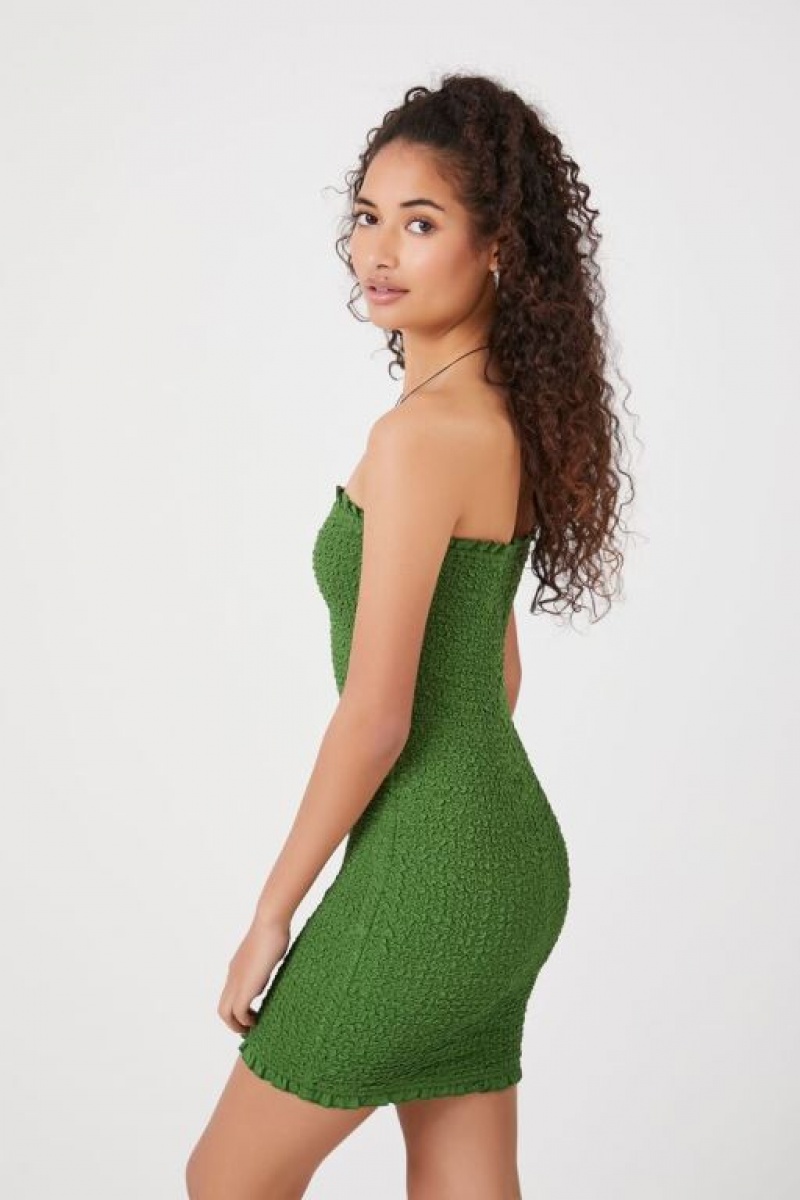 Vestido Forever 21 Smocked Mini Tube Mujer Avocado | YFFGOZqyNJT