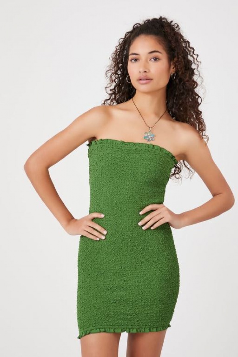 Vestido Forever 21 Smocked Mini Tube Mujer Avocado | YFFGOZqyNJT