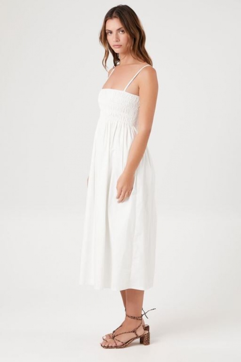 Vestido Forever 21 Smocked Poplin Midi Mujer Blancas | W9dc0iGgqaq