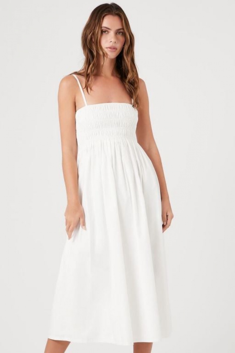 Vestido Forever 21 Smocked Poplin Midi Mujer Blancas | W9dc0iGgqaq