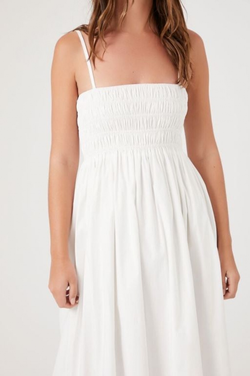 Vestido Forever 21 Smocked Poplin Midi Mujer Blancas | W9dc0iGgqaq