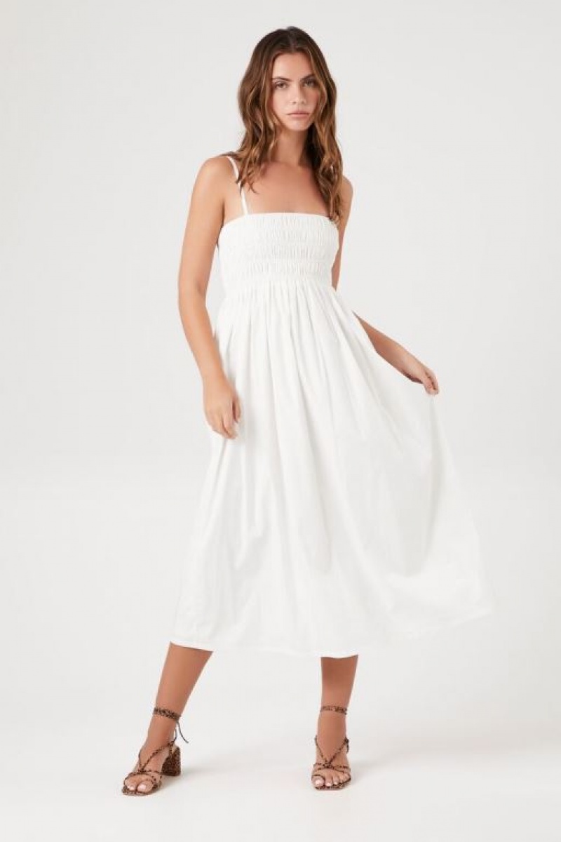 Vestido Forever 21 Smocked Poplin Midi Mujer Blancas | W9dc0iGgqaq