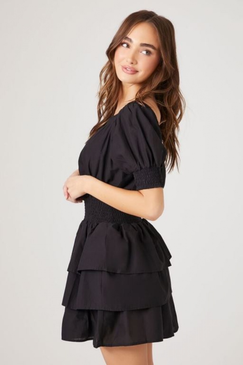 Vestido Forever 21 Smocked Puff Sleeve Mini Mujer Negras | lT0ZIxYMH5L