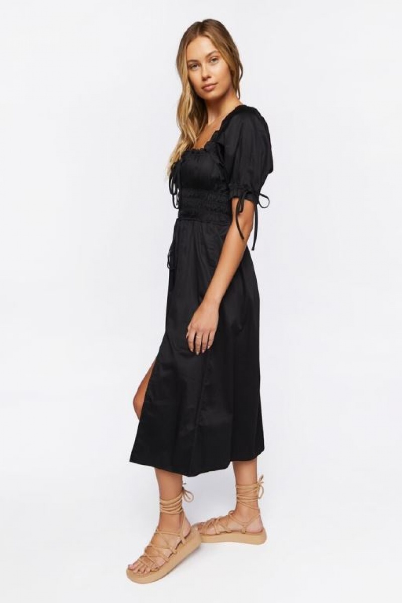 Vestido Forever 21 Smocked Puff Sleeve Midi Mujer Negras | LrXfGj99lnU